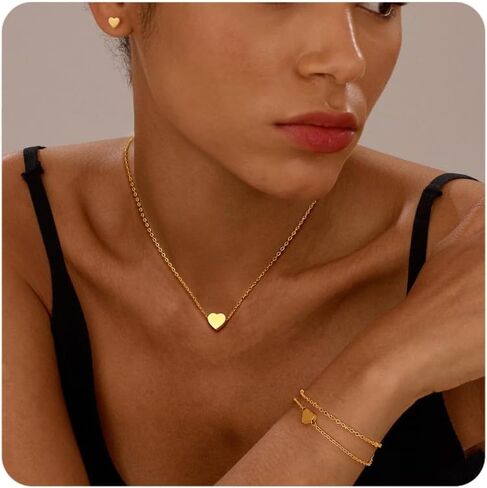 GolbalJew Stainless Steel Cross Heart Jewelry Set for Women, 18K Gold Plated Choker Necklace Bracelet Stud Earrings Gift Set, Birthday, Christmas, Valentine's Day Gifts for Her in Kuwait