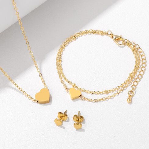 GolbalJew Stainless Steel Cross Heart Jewelry Set for Women, 18K Gold Plated Choker Necklace Bracelet Stud Earrings Gift Set, Birthday, Christmas, Valentine's Day Gifts for Her in Kuwait
