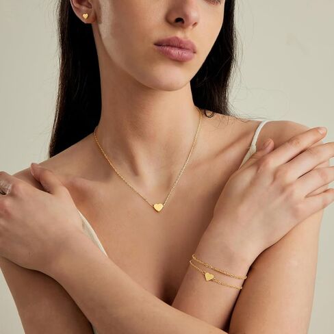 GolbalJew Stainless Steel Cross Heart Jewelry Set for Women, 18K Gold Plated Choker Necklace Bracelet Stud Earrings Gift Set, Birthday, Christmas, Valentine's Day Gifts for Her in Kuwait