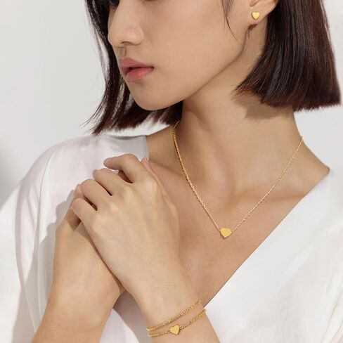 GolbalJew Stainless Steel Cross Heart Jewelry Set for Women, 18K Gold Plated Choker Necklace Bracelet Stud Earrings Gift Set, Birthday, Christmas, Valentine's Day Gifts for Her in Kuwait