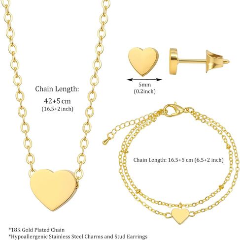 GolbalJew Stainless Steel Cross Heart Jewelry Set for Women, 18K Gold Plated Choker Necklace Bracelet Stud Earrings Gift Set, Birthday, Christmas, Valentine's Day Gifts for Her in Kuwait