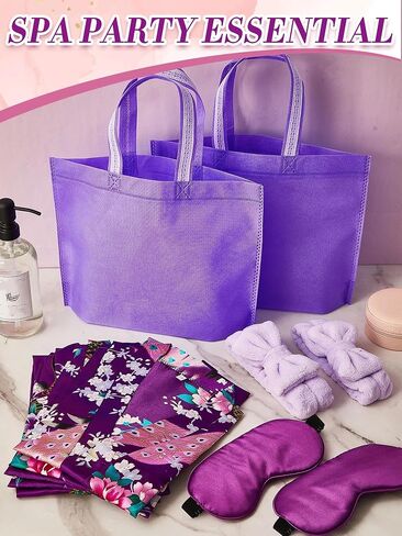 Sintuff Robe, Kids Spa Party Set for Girls (Purple Style, One Size) - Includes 6 Robes, 6 Headbands, 6 Eye Masks, 6 Tote Bags in Saudi Arabia