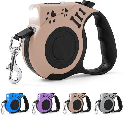 Retractable Dog Leash with USB Rechargeable Flashlight for Night Walks, 16FT Automatic Telescopic Tractor Dog Leash for Small and Medium Dogs, Rice Beige in Kuwait