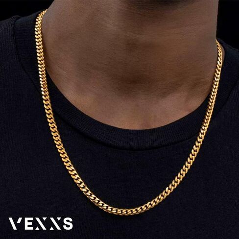 Cut Diamond السلسلة الذهبية للرجال Vexxs ، سلسلة روابط كوبية مملوءة بالذهب ، 18 ألفًا ، وقلادة متينة لا تتلاشى كبح 5 ملم للرجال والنساء in Kuwait