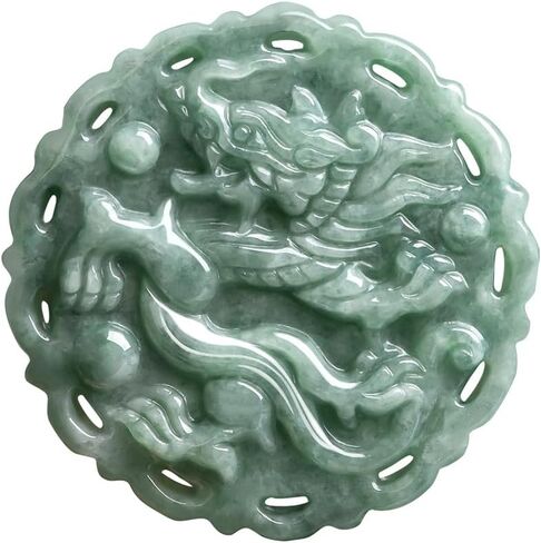 الدرجة A Natural Jadeite Dragon و Phoenix Zodiac Pendant Necklace و Ice Pattern Harmony & Propperity ، هدية مثالية للعام التنين ، المجوهرات الميمونة والمتناغم in Saudi Arabia