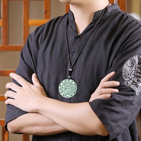 الدرجة A Natural Jadeite Dragon و Phoenix Zodiac Pendant Necklace و Ice Pattern Harmony & Propperity ، هدية مثالية للعام التنين ، المجوهرات الميمونة والمتناغم in Saudi Arabia