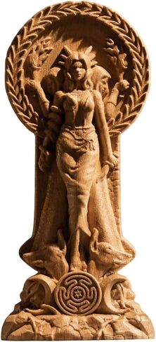 Hecate statue, Triple goddess statue altar, Goddess statue, hexe for pagan home altar, statue Hecate key，Wooden Hekate statue,Creative craft goddess altar (Wood) in Kuwait