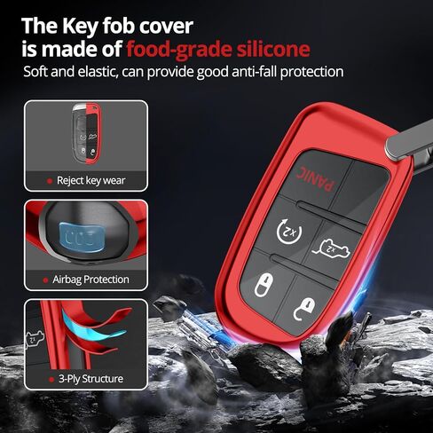 for Jeep Key Fob Cover with Keychain.No Screws Required for Installation. Compatible with Grand Cherokee Renegade Chrysler 200 300 Dodge RAM Durango Challenger Journey Dart Fiat in Saudi Arabia