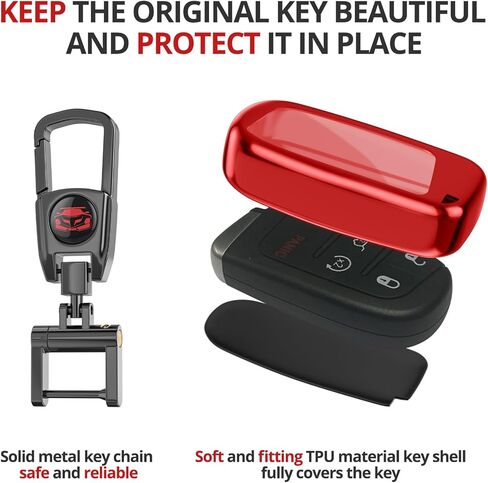 for Jeep Key Fob Cover with Keychain.No Screws Required for Installation. Compatible with Grand Cherokee Renegade Chrysler 200 300 Dodge RAM Durango Challenger Journey Dart Fiat in Saudi Arabia