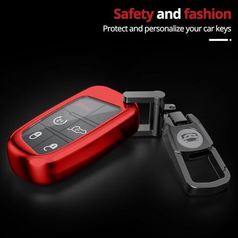 for Jeep Key Fob Cover with Keychain.No Screws Required for Installation. Compatible with Grand Cherokee Renegade Chrysler 200 300 Dodge RAM Durango Challenger Journey Dart Fiat in Saudi Arabia