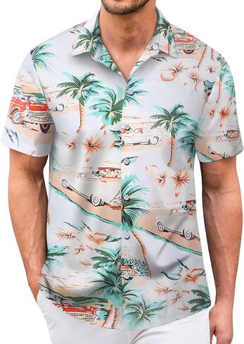 Hawaiian Shirt for Men Sleeves Printed Casual Button Down Summer Beach Dress Shirts in Saudi Arabia