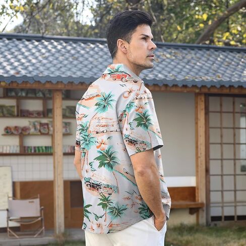 Hawaiian Shirt for Men Sleeves Printed Casual Button Down Summer Beach Dress Shirts in Saudi Arabia