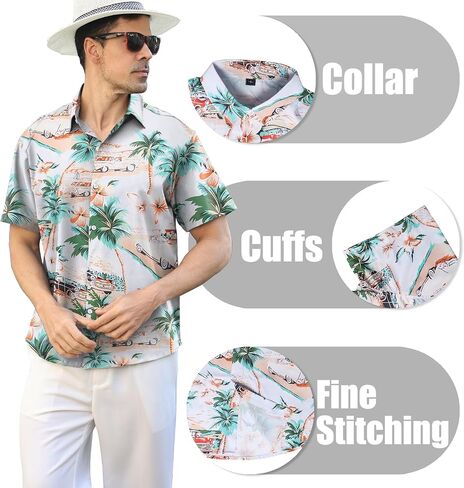 Hawaiian Shirt for Men Sleeves Printed Casual Button Down Summer Beach Dress Shirts in Saudi Arabia