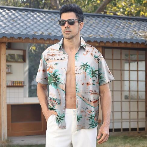 Hawaiian Shirt for Men Sleeves Printed Casual Button Down Summer Beach Dress Shirts in Saudi Arabia