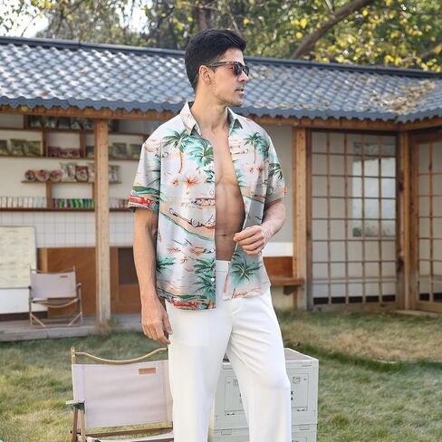 Hawaiian Shirt for Men Sleeves Printed Casual Button Down Summer Beach Dress Shirts in Saudi Arabia