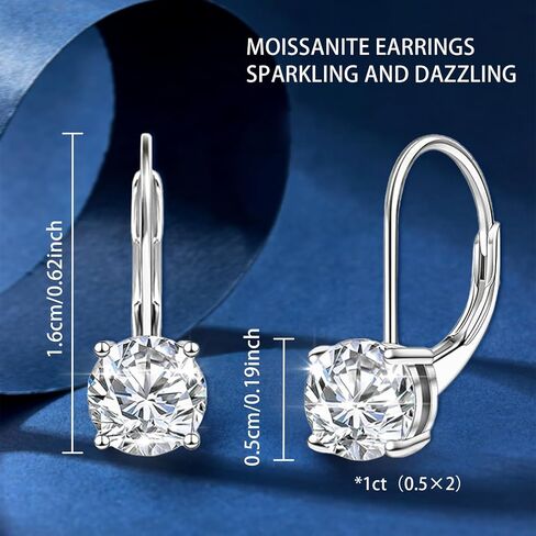 Moissanite Stud Earrings For Women, Lab Created Moissanite 925 Sterling Silver Screw Back Stud Earrings Christmas Gifts For Men in Saudi Arabia
