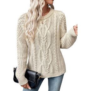 EVALESS Womens Sweaters Casual Crewneck Long Sleeve Cable Knit Chunky Lightweight Oversized Sweater Pullover Outfits in Kuwait