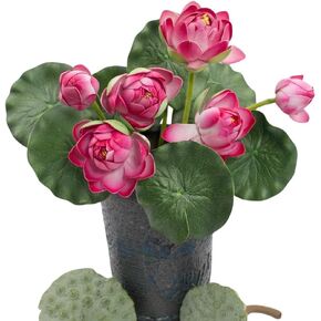 2Pcs Artificial Lotus Flower Decor, 12.5inch 7 Head Water Lilies, Outdoor Pond Plants, Silk Artificial Flower Lotus, Household Living Room and Dining Table Decoration (Pink) in Saudi Arabia