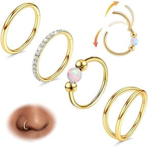 4PCS Nose Rings for Women 316L Surgical Steel Opal Nose Rings 18G Double Hoop Nose Rings Piercing Jewelry Cubic Zirconia Nose Ring, Septum Ring, Cartilage Earrings 18G Silver in Kuwait