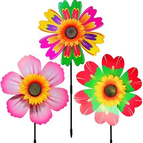 دوارات عباد الشمس للرياح في الهواء الطلق، عجلة دوارة مزخرفة على شكل زهرة ملونة (3 قطع) in Kuwait