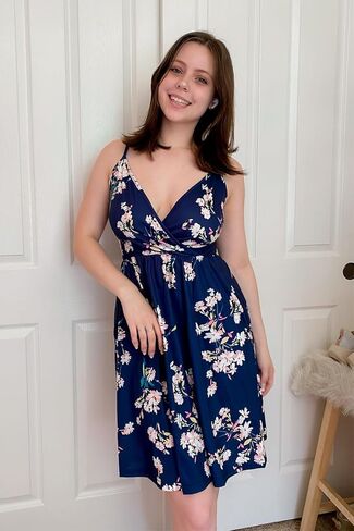 STYLEWORD Womens' 2024 V Neck Floral/Solid Spaghetti Strap Summer Casual Swing Sundress with Pocket in Kuwait