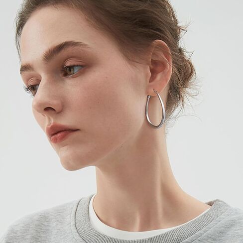 Lightweight Oval Hoop Earrings for Women, Hypoallergenic and Statement, 925 Sterling Silver Plated, Gift by Febsky in Saudi Arabia