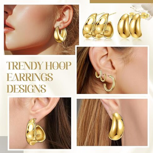 Nosiny 15 Pairs Gold Silver Hoop Earrings Set Women Thick Hoop Earrings Chunky Plated Jewelry Mom Birthday Gifts in Saudi Arabia