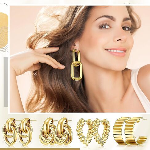Nosiny 15 Pairs Gold Silver Hoop Earrings Set Women Thick Hoop Earrings Chunky Plated Jewelry Mom Birthday Gifts in Saudi Arabia