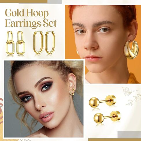 Nosiny 15 Pairs Gold Silver Hoop Earrings Set Women Thick Hoop Earrings Chunky Plated Jewelry Mom Birthday Gifts in Saudi Arabia