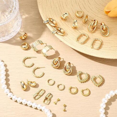 Nosiny 15 Pairs Gold Silver Hoop Earrings Set Women Thick Hoop Earrings Chunky Plated Jewelry Mom Birthday Gifts in Saudi Arabia