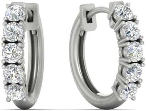 1/2 To 1 Carat Round Cut Five Stone Lab Grown Diamond Hoop Huggie Earrings For Women Sterling Silver/14K Gold (E-H Color, VS1 Clarity, 0.50-1 Ctw) in Saudi Arabia