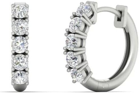 1/2 To 1 Carat Round Cut Five Stone Lab Grown Diamond Hoop Huggie Earrings For Women Sterling Silver/14K Gold (E-H Color, VS1 Clarity, 0.50-1 Ctw) in Saudi Arabia