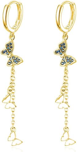 SLUYNZ 925 Sterling Silver Butterfly Dangle Earrings Tassel for Women CZ Butterfly Hoop Earrings Chain in Saudi Arabia