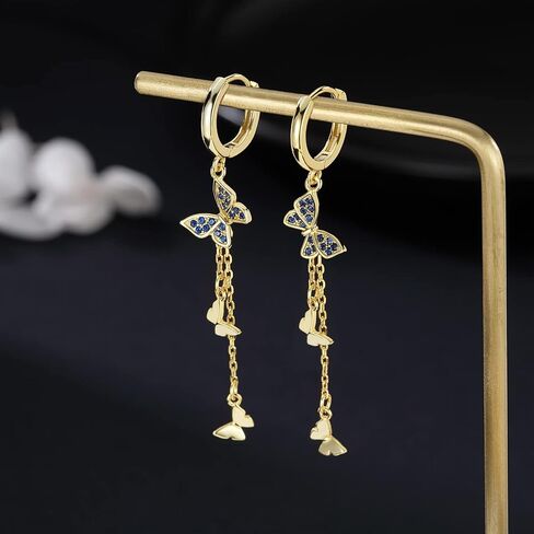 SLUYNZ 925 Sterling Silver Butterfly Dangle Earrings Tassel for Women CZ Butterfly Hoop Earrings Chain in Saudi Arabia