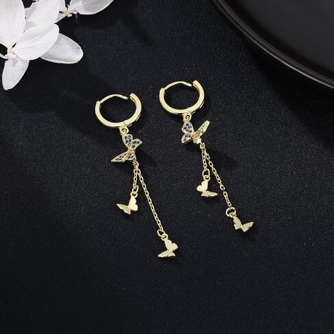 SLUYNZ 925 Sterling Silver Butterfly Dangle Earrings Tassel for Women CZ Butterfly Hoop Earrings Chain in Saudi Arabia