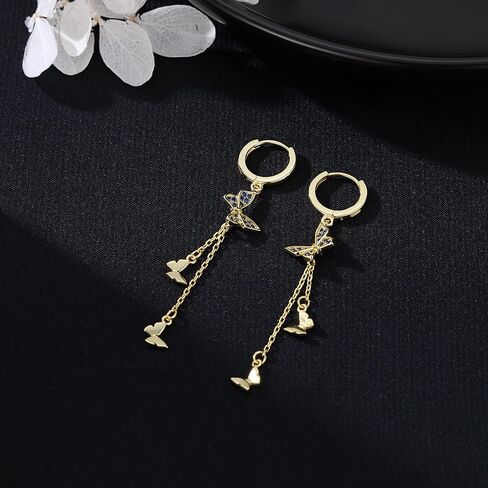 SLUYNZ 925 Sterling Silver Butterfly Dangle Earrings Tassel for Women CZ Butterfly Hoop Earrings Chain in Saudi Arabia