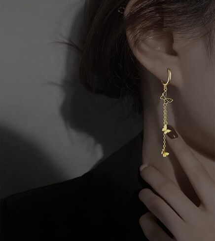 SLUYNZ 925 Sterling Silver Butterfly Dangle Earrings Tassel for Women CZ Butterfly Hoop Earrings Chain in Saudi Arabia