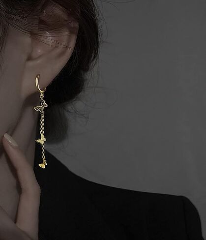 SLUYNZ 925 Sterling Silver Butterfly Dangle Earrings Tassel for Women CZ Butterfly Hoop Earrings Chain in Saudi Arabia
