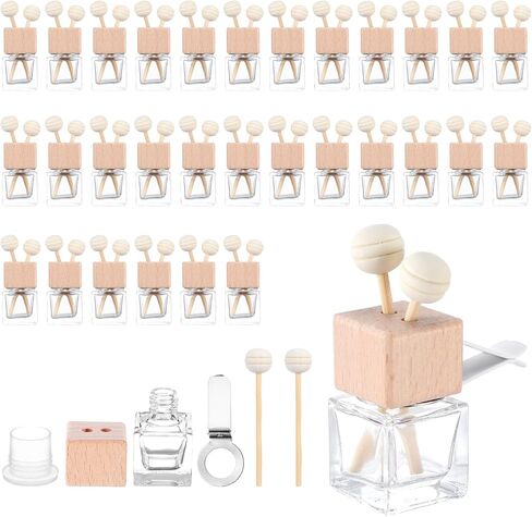30 Pack Car Diffuser Air Freshener Bottle Empty Car Essential Oil Diffuser Auto Glass Perfume Diffuser Bottle with Vent Clip Wooden Caps Stick Fragrance Ornament in Saudi Arabia