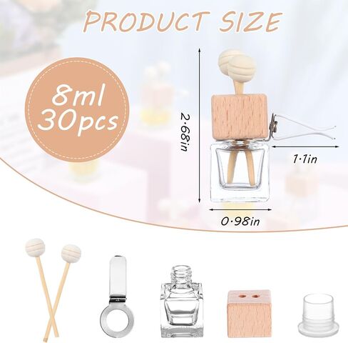 30 Pack Car Diffuser Air Freshener Bottle Empty Car Essential Oil Diffuser Auto Glass Perfume Diffuser Bottle with Vent Clip Wooden Caps Stick Fragrance Ornament in Saudi Arabia