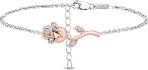 Jewelili Enchanted Disney Fine Jewelry 14K Rose Gold Over Sterling Silver with 1/20 CTTW Diamonds Belle Bracelet in Saudi Arabia