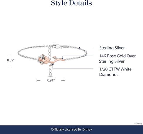 Jewelili Enchanted Disney Fine Jewelry 14K Rose Gold Over Sterling Silver with 1/20 CTTW Diamonds Belle Bracelet in Saudi Arabia
