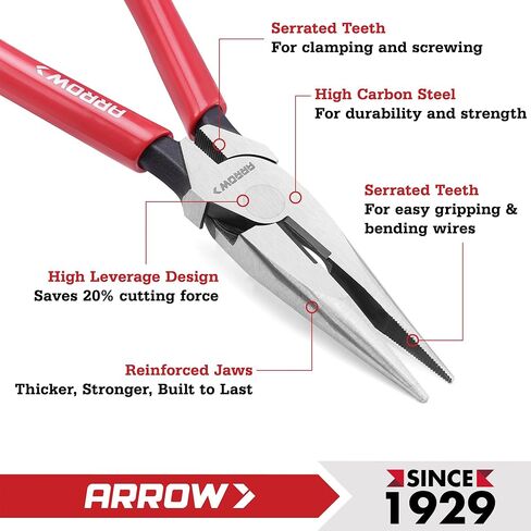 ARROW 6" High Leverage Needle Nose Pliers with Side Cutters, Long Nose Pliers for Gripping, Wire Bending, Cutting in Kuwait