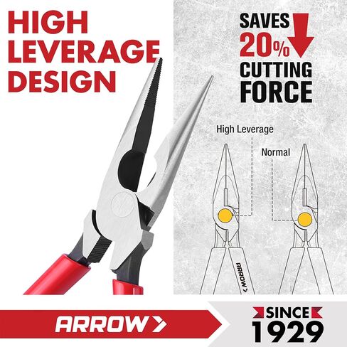 ARROW 6" High Leverage Needle Nose Pliers with Side Cutters, Long Nose Pliers for Gripping, Wire Bending, Cutting in Kuwait