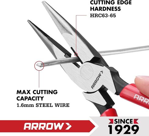 ARROW 6" High Leverage Needle Nose Pliers with Side Cutters, Long Nose Pliers for Gripping, Wire Bending, Cutting in Kuwait
