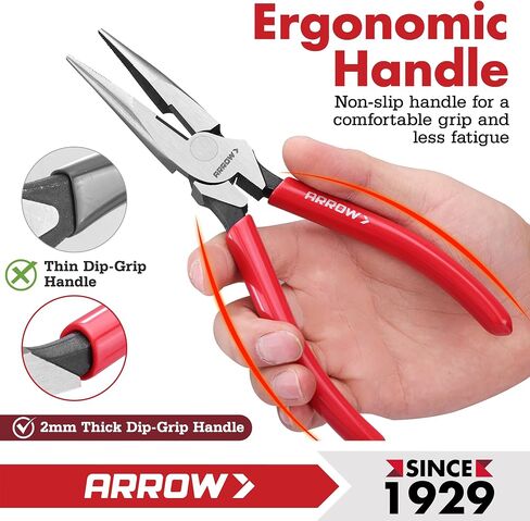 ARROW 6" High Leverage Needle Nose Pliers with Side Cutters, Long Nose Pliers for Gripping, Wire Bending, Cutting in Kuwait