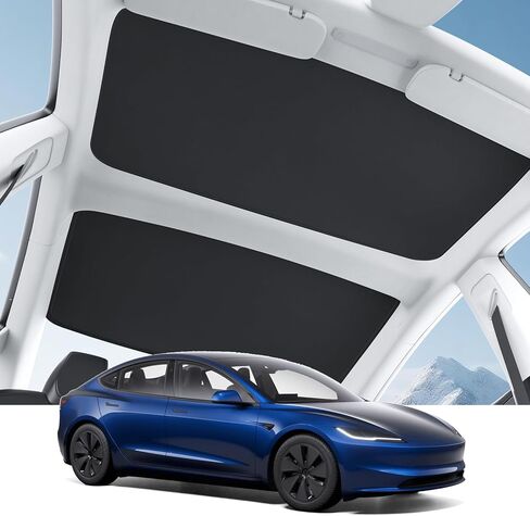 Motrobe 2024 ترقية Tesla Model 3 Highland Sunshade Roof [لا يتدلى أبدًا، لا توجد فجوات] ظل شمسي للسقف الزجاجي [طلاءات كريستال ثلجي نانو] عازل للحرارة للحماية من الشمس للطراز 3 ملحقات Highland رمادي in Kuwait