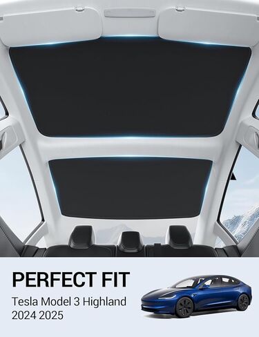 Motrobe 2024 ترقية Tesla Model 3 Highland Sunshade Roof [لا يتدلى أبدًا، لا توجد فجوات] ظل شمسي للسقف الزجاجي [طلاءات كريستال ثلجي نانو] عازل للحرارة للحماية من الشمس للطراز 3 ملحقات Highland رمادي in Kuwait