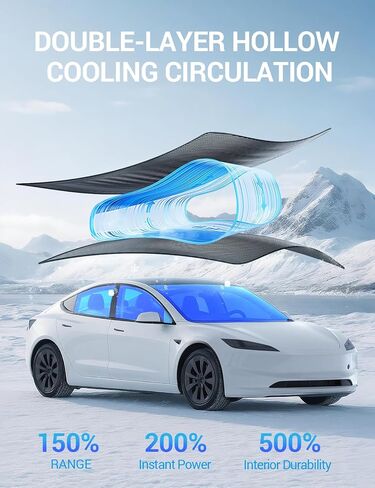 Motrobe 2024 ترقية Tesla Model 3 Highland Sunshade Roof [لا يتدلى أبدًا، لا توجد فجوات] ظل شمسي للسقف الزجاجي [طلاءات كريستال ثلجي نانو] عازل للحرارة للحماية من الشمس للطراز 3 ملحقات Highland رمادي in Kuwait