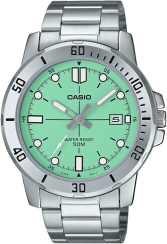 Casio Gents Watch Teal Dial Silver Band ، Teal ، Sport in Saudi Arabia